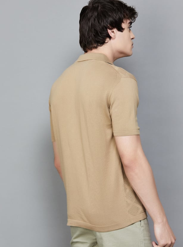 FAHRENHEIT Patterned Knit Polo T-shirt