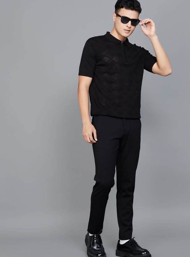 FAHRENHEIT Patterned Knit Polo T-shirt
