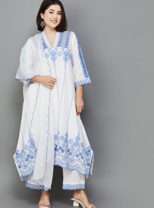 BIBA Embroidered A-line Kurta Set