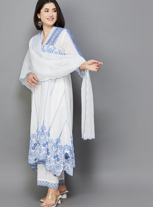 BIBA Embroidered A-line Kurta Set