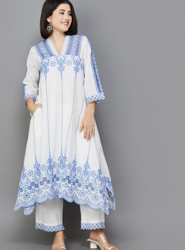 BIBA Embroidered A-line Kurta Set