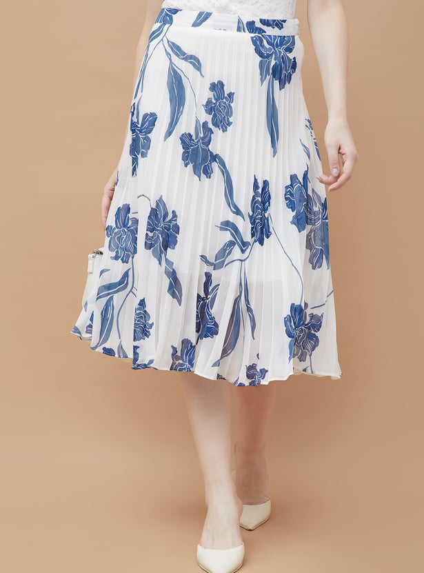 CODE Floral Print Pleated Midi Skirt