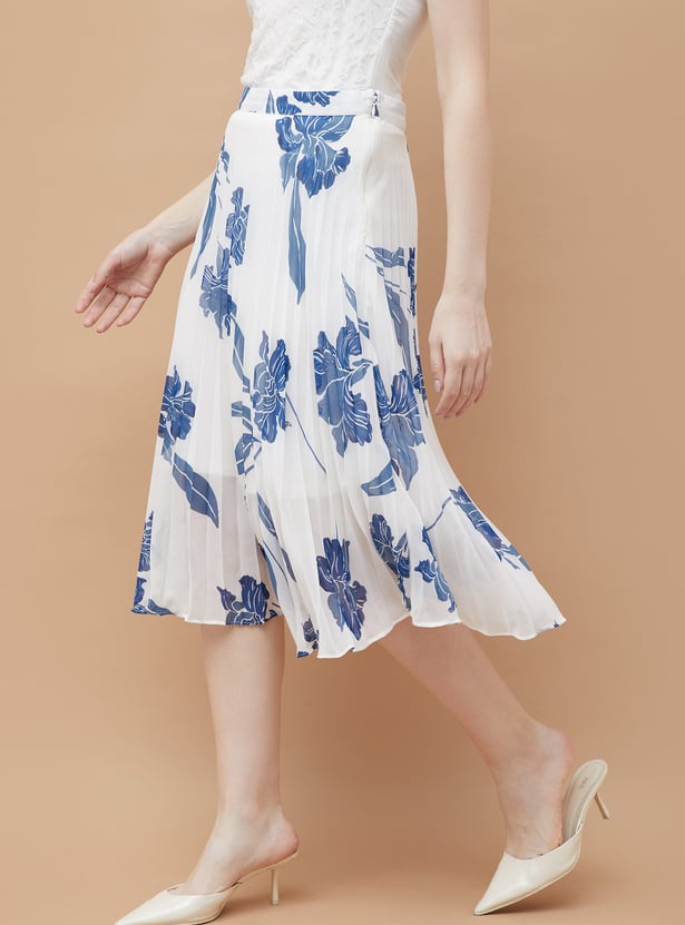 CODE Floral Print Pleated Midi Skirt