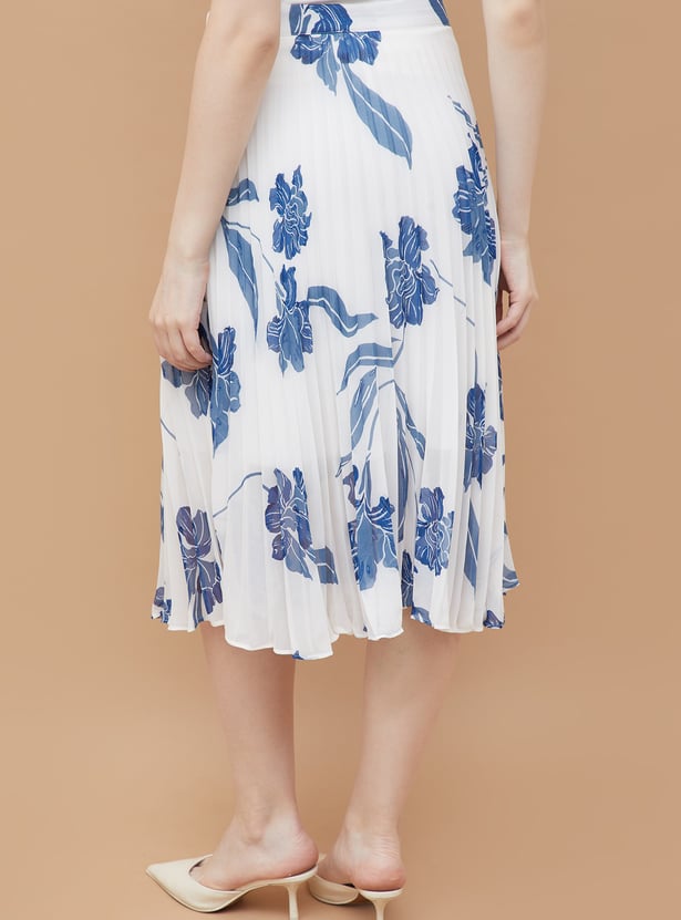 CODE Floral Print Pleated Midi Skirt