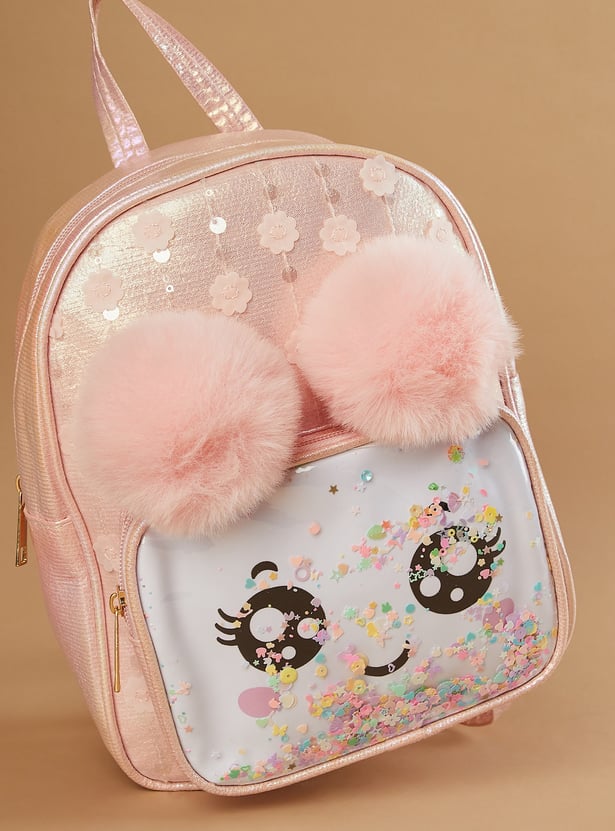GINGER Metallic Backpack with Pompoms
