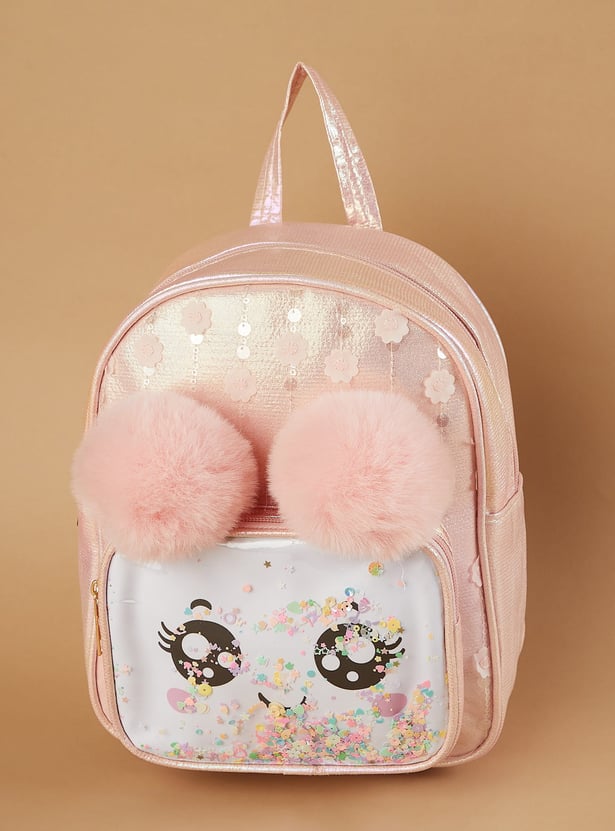 GINGER Metallic Backpack with Pompoms