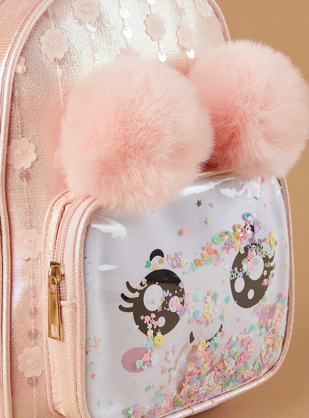 GINGER Metallic Backpack with Pompoms