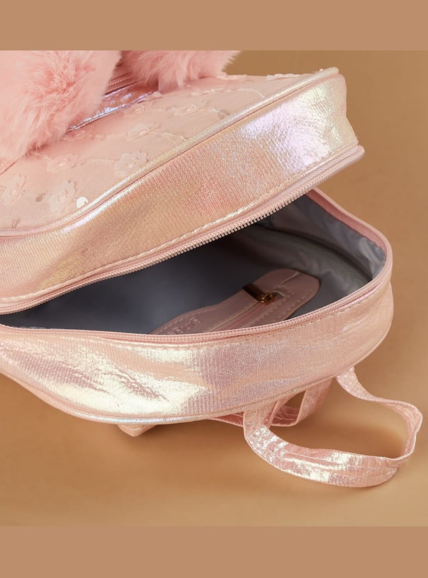 GINGER Metallic Backpack with Pompoms