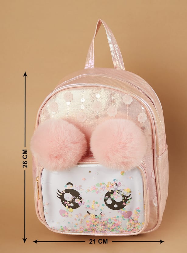 GINGER Metallic Backpack with Pompoms