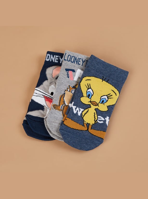 FAME FOREVER Looney Tunes Print Ankle-Length Socks - Pack of 3