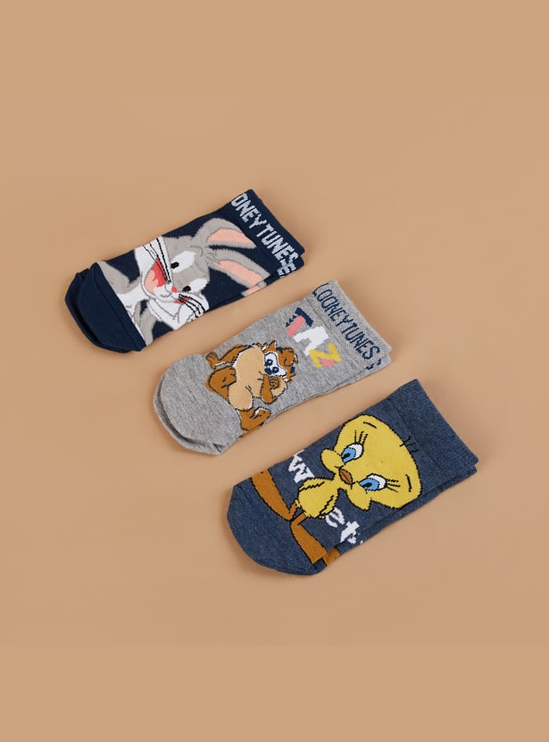 FAME FOREVER Looney Tunes Print Ankle-Length Socks - Pack of 3