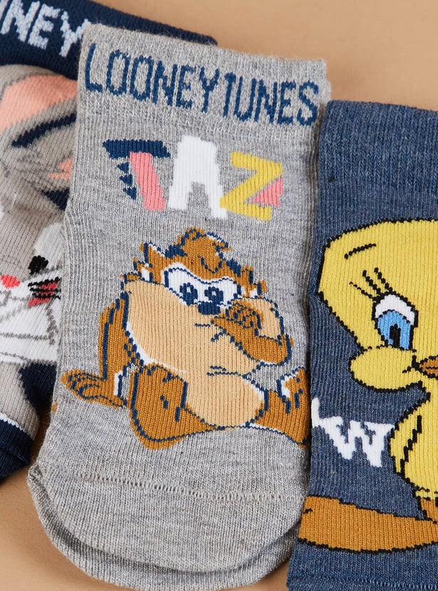 FAME FOREVER Looney Tunes Print Ankle-Length Socks - Pack of 3