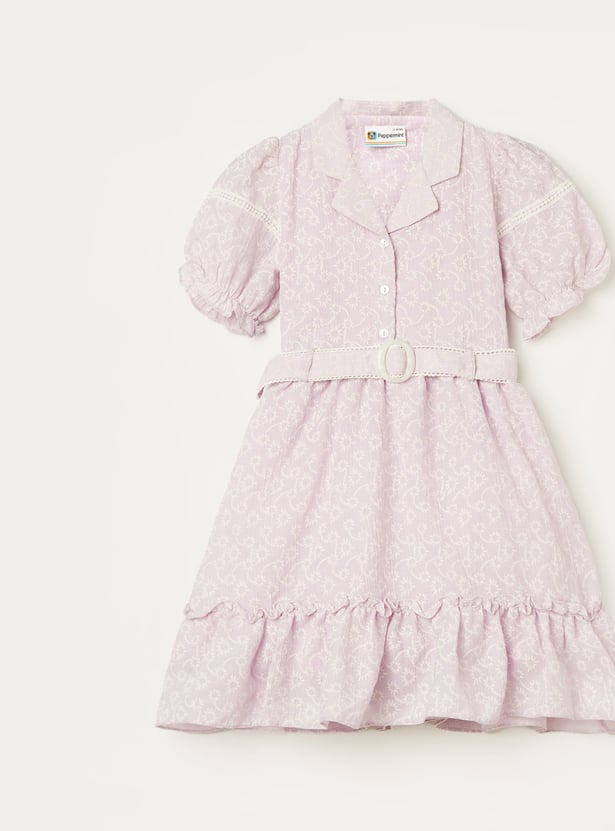 PEPPERMINT Girls Embroidered Belted Detail Fit and Flare Dress
