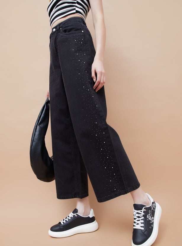 GINGER Embellished Wide Leg Jeans