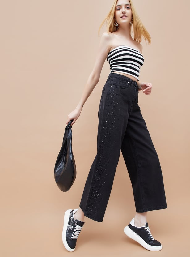GINGER Embellished Wide Leg Jeans