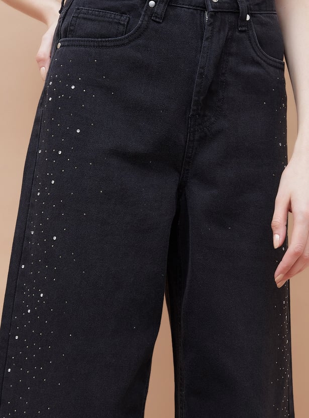 GINGER Embellished Wide Leg Jeans