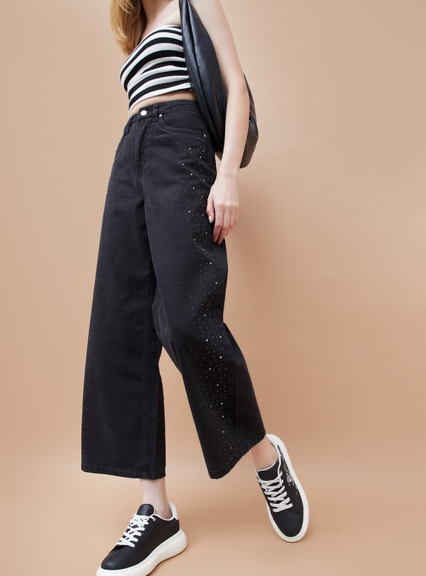 GINGER Embellished Wide Leg Jeans