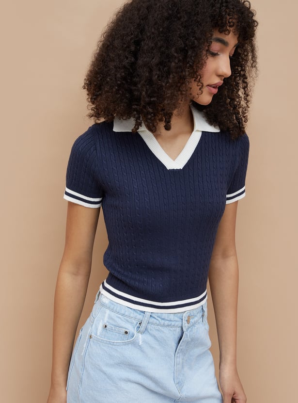 GINGER Knit Johnny Collar T-shirt
