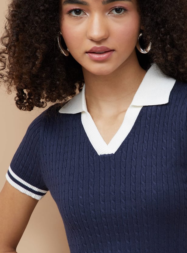GINGER Knit Johnny Collar T-shirt