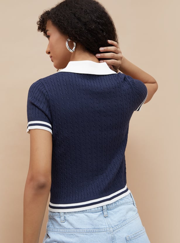 GINGER Knit Johnny Collar T-shirt