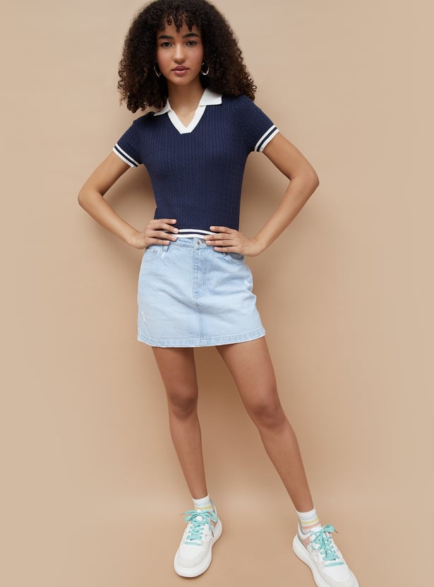 GINGER Knit Johnny Collar T-shirt