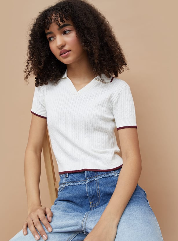 GINGER Knit Johnny Collar T-shirt