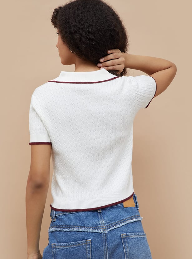 GINGER Knit Johnny Collar T-shirt