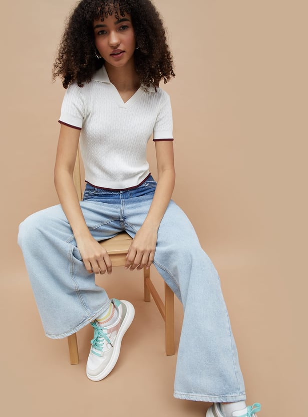 GINGER Knit Johnny Collar T-shirt