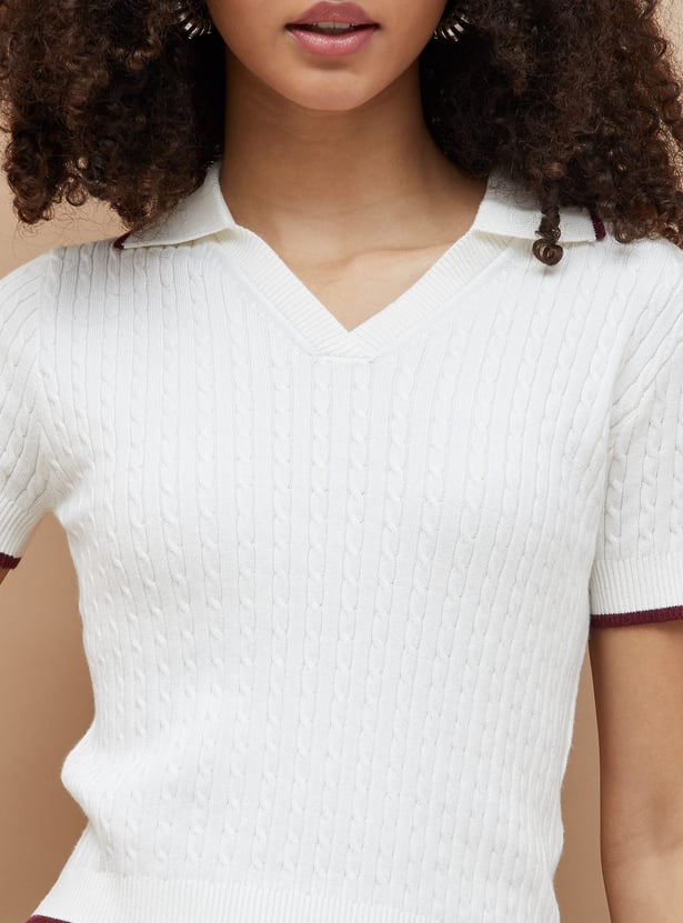 GINGER Knit Johnny Collar T-shirt