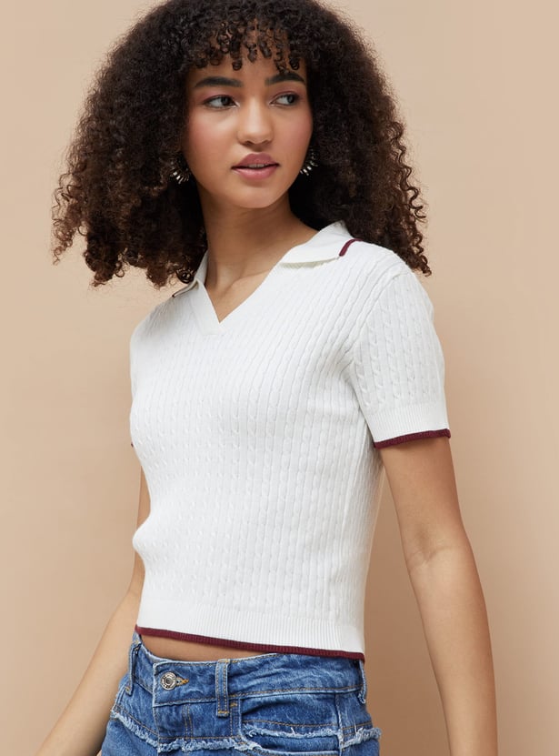 GINGER Knit Johnny Collar T-shirt