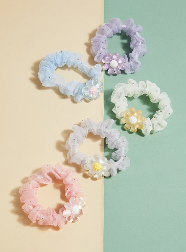 FAME FOREVER Charm-Detailed Hair Scrunchies - Pack of 5