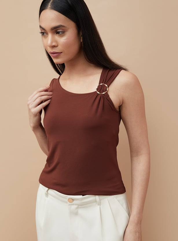 CODE Ring Detailed Asymmetric Neck Top