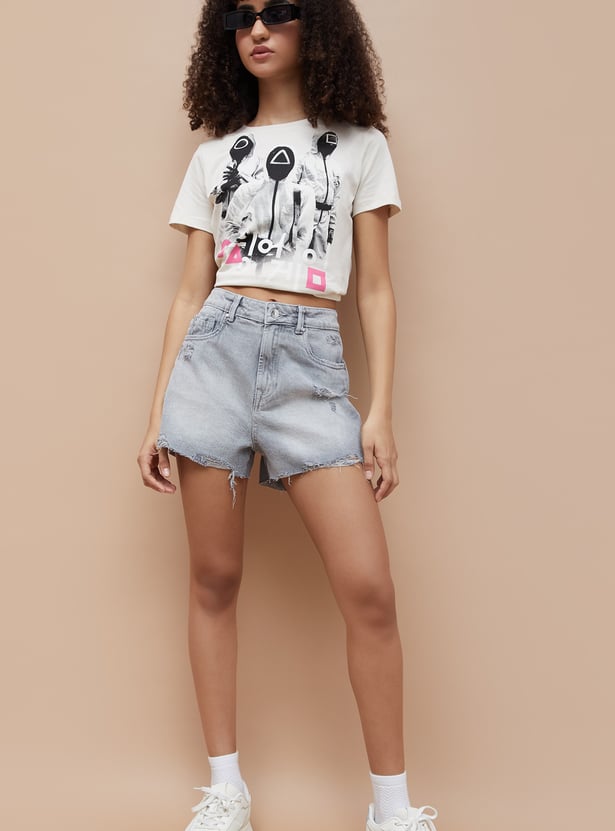 GINGER Distressed Denim Shorts