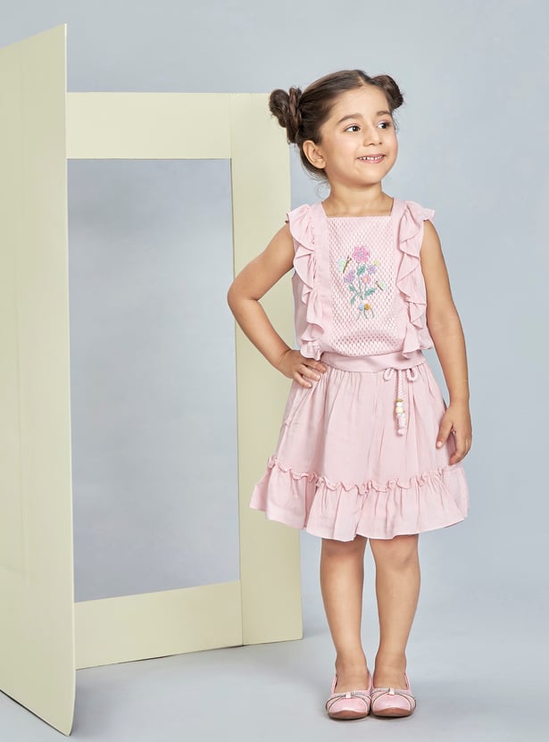 PEPPERMINT Girls Embroidered Top with Skirt