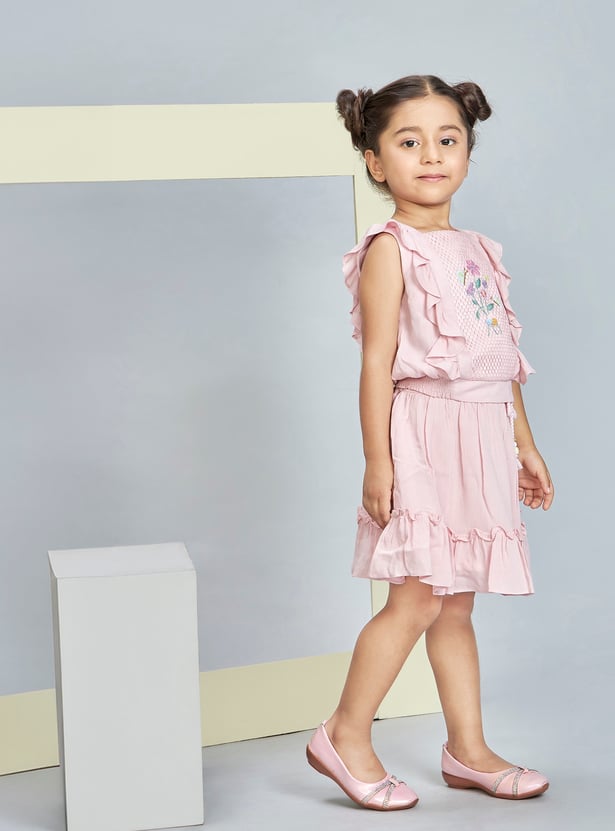 PEPPERMINT Girls Embroidered Top with Skirt