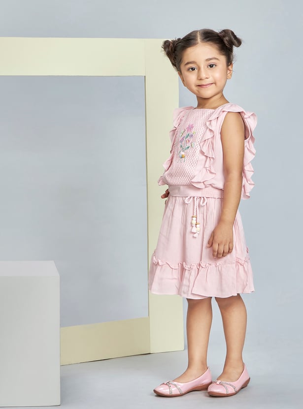PEPPERMINT Girls Embroidered Top with Skirt