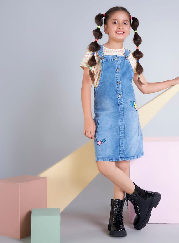PEPPERMINT Girls Washed Denim Pinafore Dress with Top