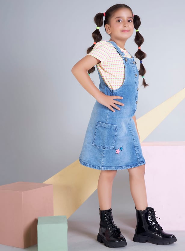 PEPPERMINT Girls Washed Denim Pinafore Dress with Top