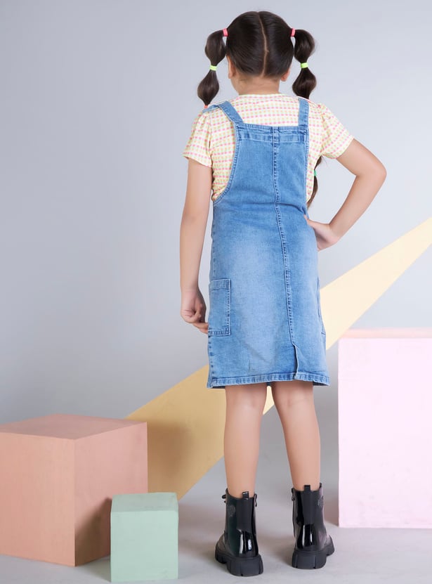 PEPPERMINT Girls Washed Denim Pinafore Dress with Top