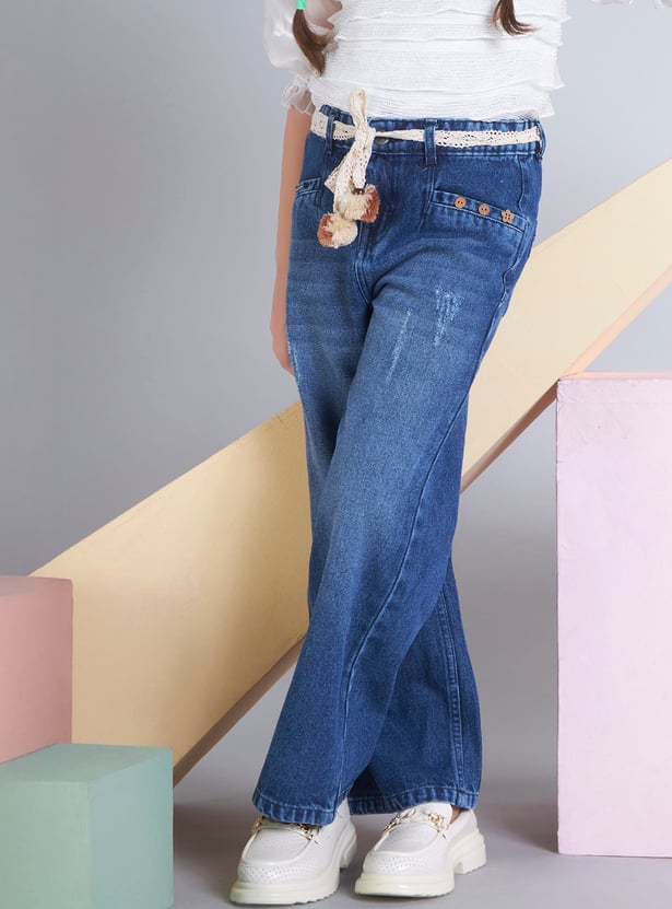 PEPPERMINT Girls Distressed Bootcut Jeans with Belt