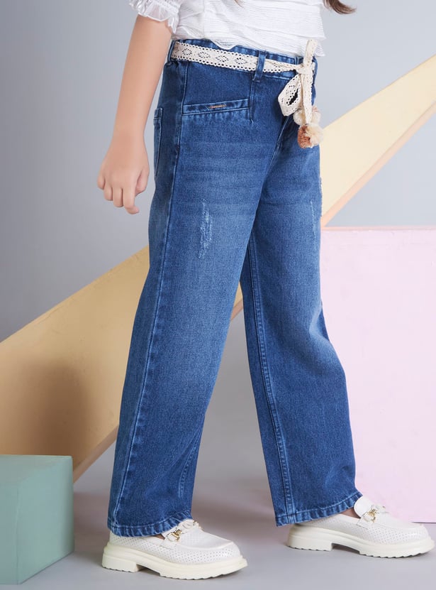 PEPPERMINT Girls Distressed Bootcut Jeans with Belt
