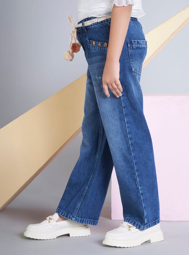 PEPPERMINT Girls Distressed Bootcut Jeans with Belt