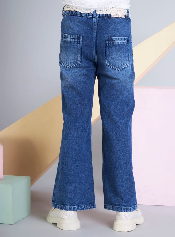 PEPPERMINT Girls Distressed Bootcut Jeans with Belt