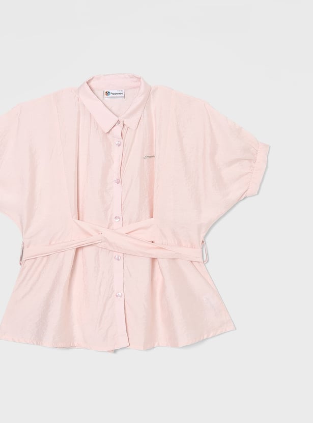 PEPPERMINT Girls Solid Criss Cross Tie-Up Top