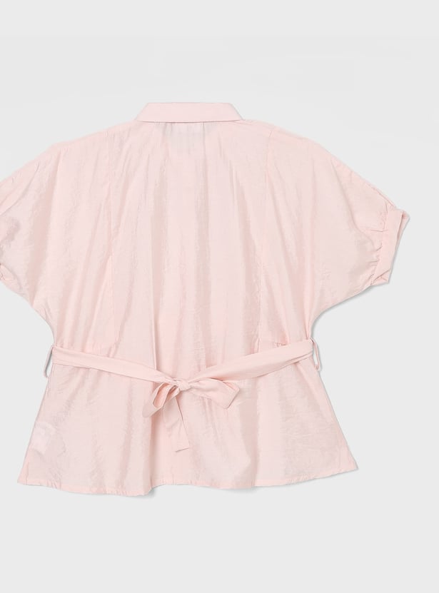 PEPPERMINT Girls Solid Criss Cross Tie-Up Top