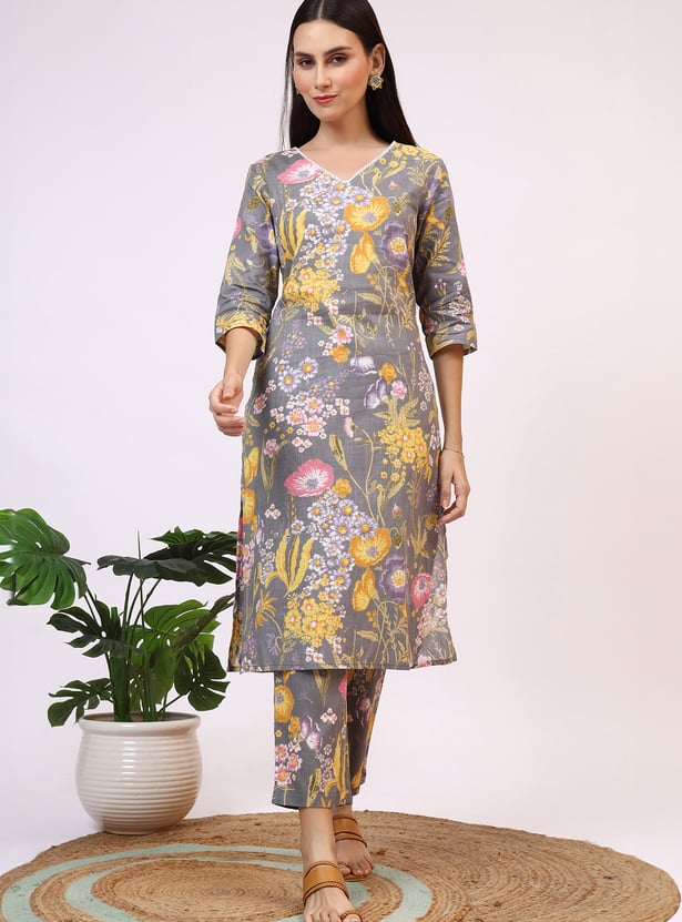 W Floral Print Straight Kurta Set