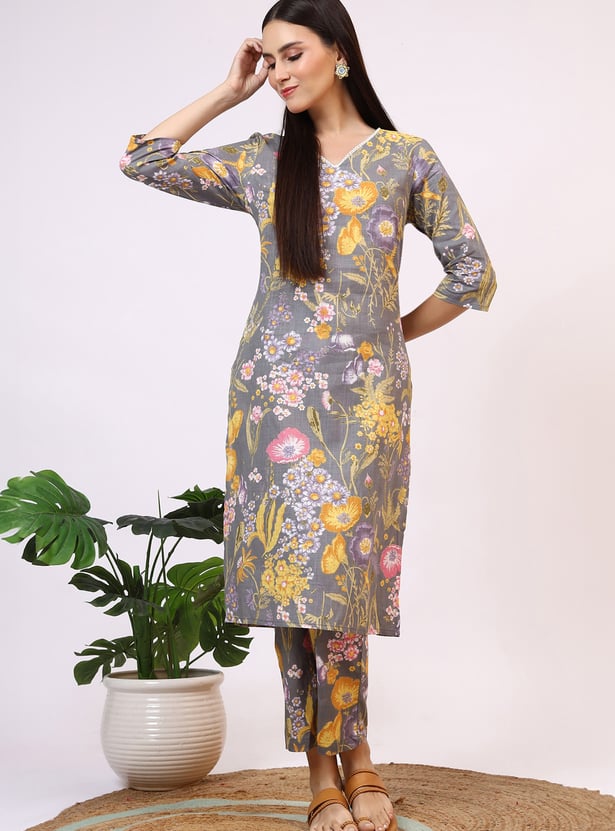 W Floral Print Straight Kurta Set