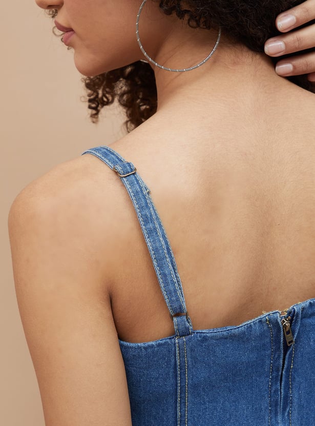 sachin and babi light blue dress Blue Zone | Square Neck Tie Shoulder Denim Dress main image 0