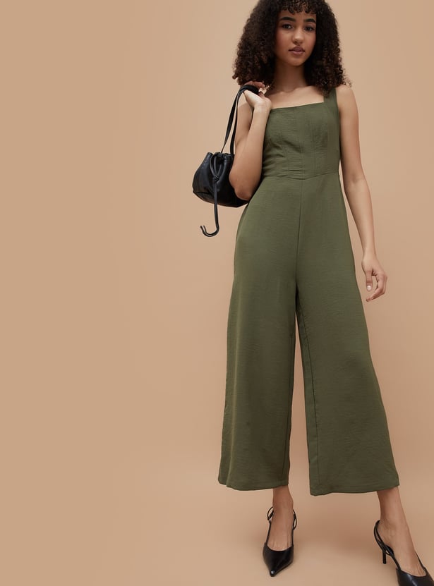 GINGER Textured Wide Leg Jumpsuit