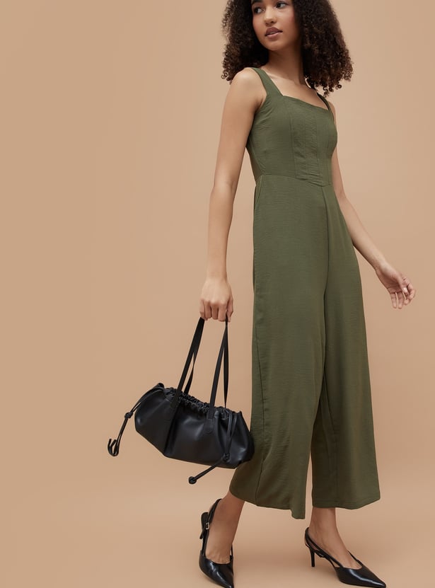 GINGER Textured Wide Leg Jumpsuit